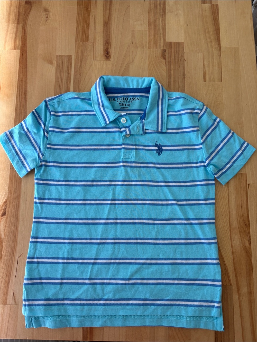 U.S. Polo Assn. Boys Aqua & Navy Striped Polo